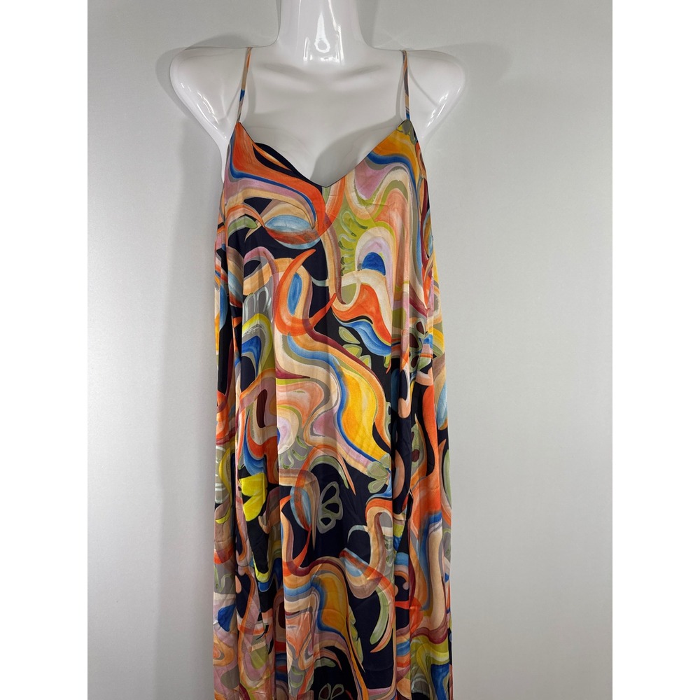 Nicole Miller New York Abstract Swirl Print V-Neck Maxi Dress Multicolor M NWT - Picture 4 of 13